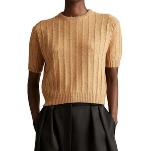 KHAITE Brown Ribbed Cashmere Cropped Sweater